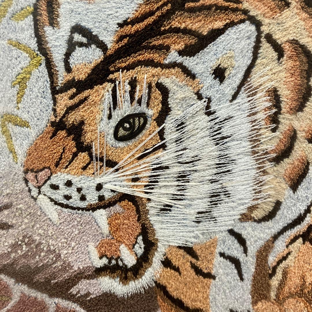 昭和レトロ 竹虎図 寅 タイガー 刺繍画 文化刺繍 刺繍絵 絵画 額縁 額