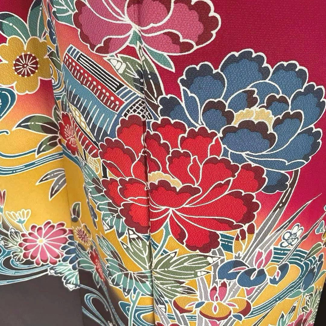 振袖フルセット 高身長 紅型 手描き友禅 成人式振袖 振袖 裄丈71 赤