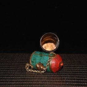 純銅象嵌ターコイズ線香飾り