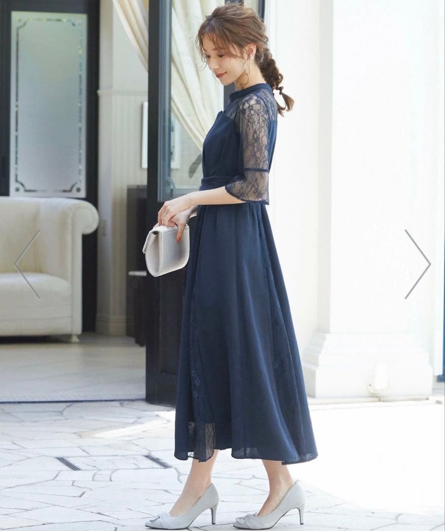 【niana】ビスチェ風ハイネックレース結婚式ワンピース