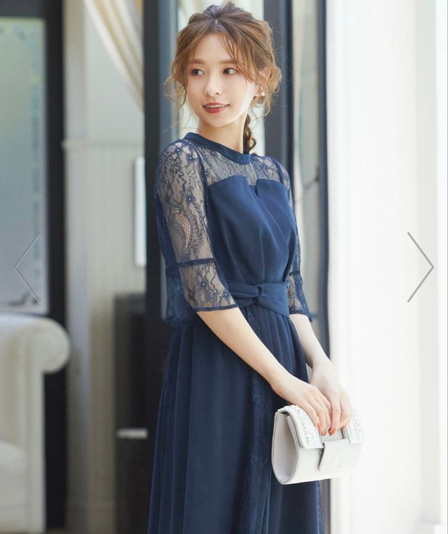 【niana】ビスチェ風ハイネックレース結婚式ワンピース