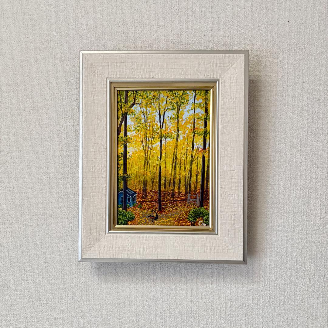 アクリル画　原画　「オータムバックヤード01」額縁付き　SMサイズ　風景画