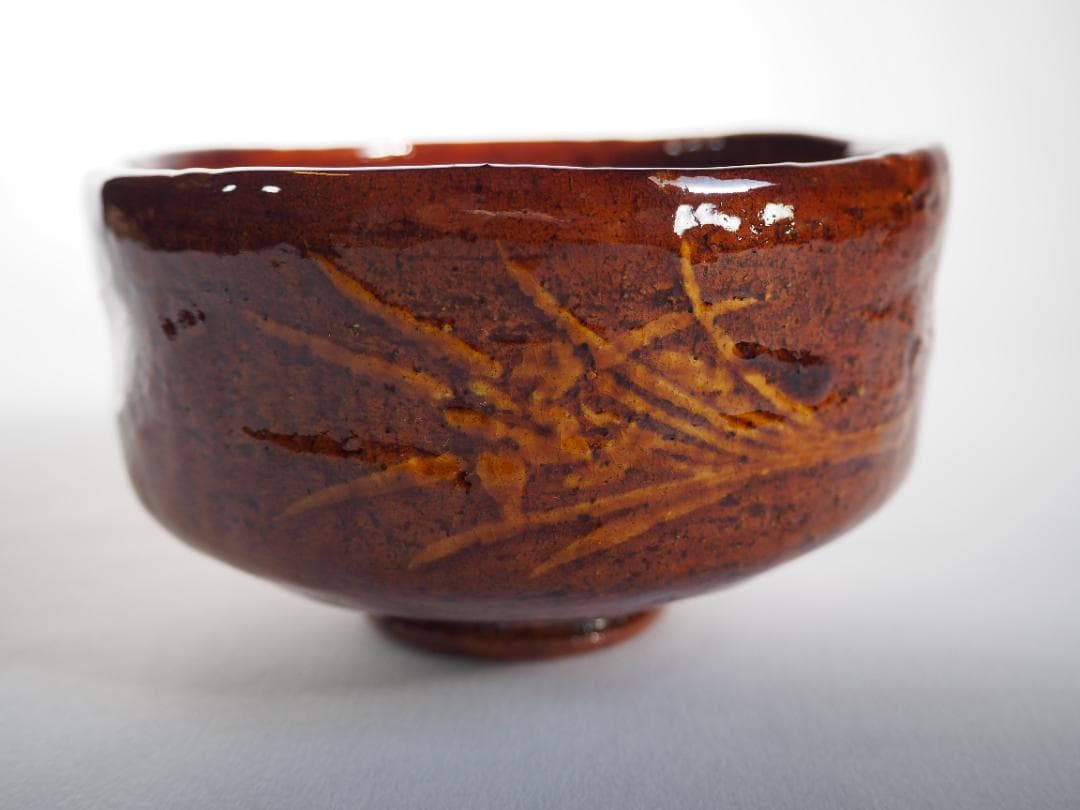 表千家13世即中斎宗左御書付『花菖蒲絵茶碗』9代大樋長左衛門造（共箱