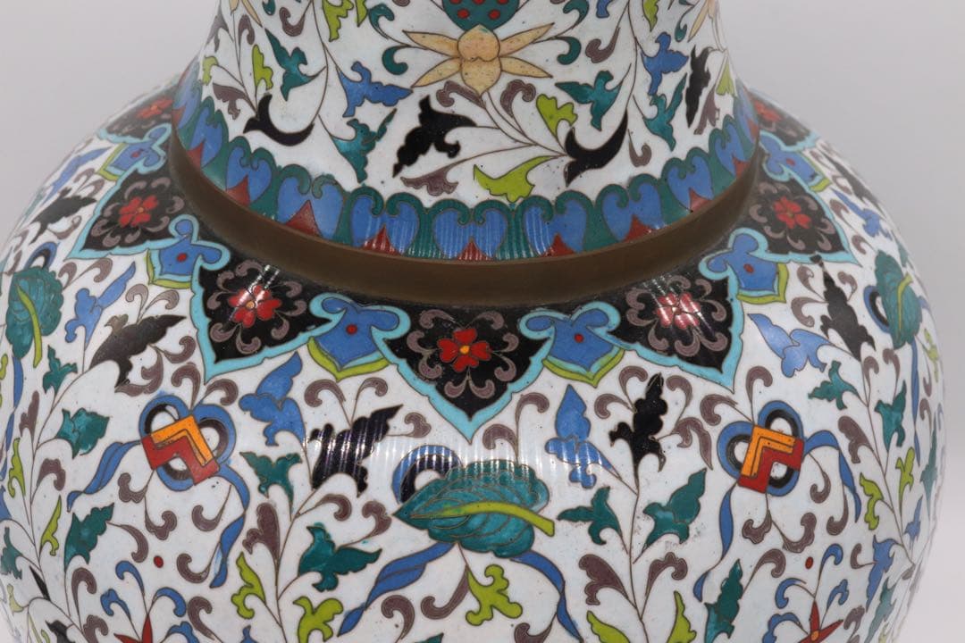 岐No33 中国七宝焼　大瓶　銘あり　アンティーク　送料込み0504