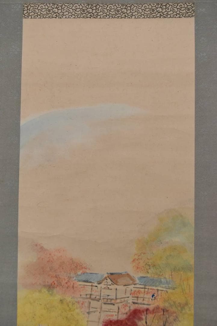 【真作】堀江春斎/秋景通天橋図/掛軸☆宝船☆Z-919