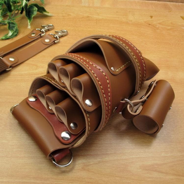 キャメル＆茶色　本革シザーケース＆ブラシケース　６丁差し　SCA-57/CCA