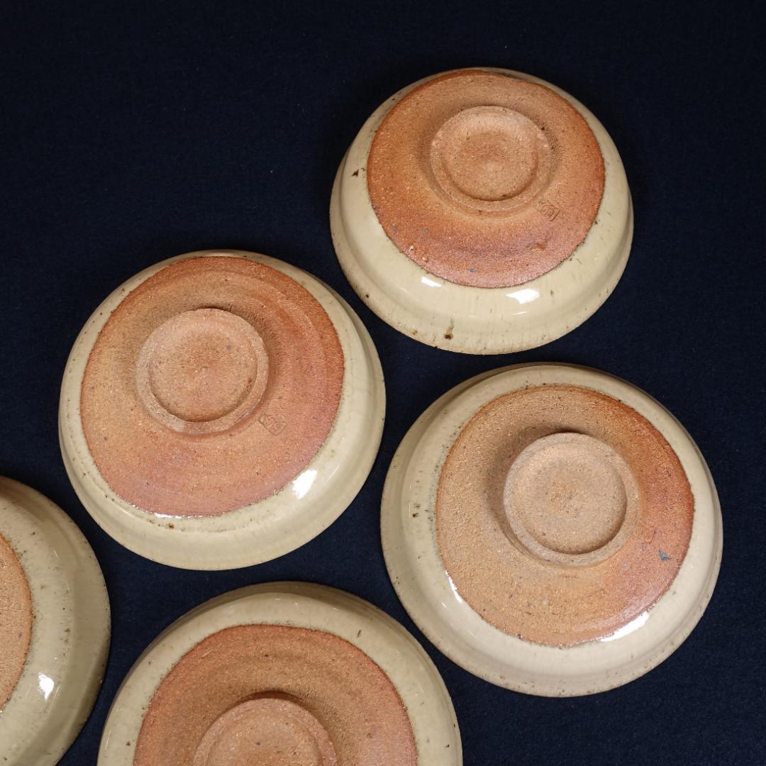 灰釉の釉調抜群 高鶴淳（父 高鶴元）薪窯 孟宗竹灰釉皿 平向付 5客 共箱