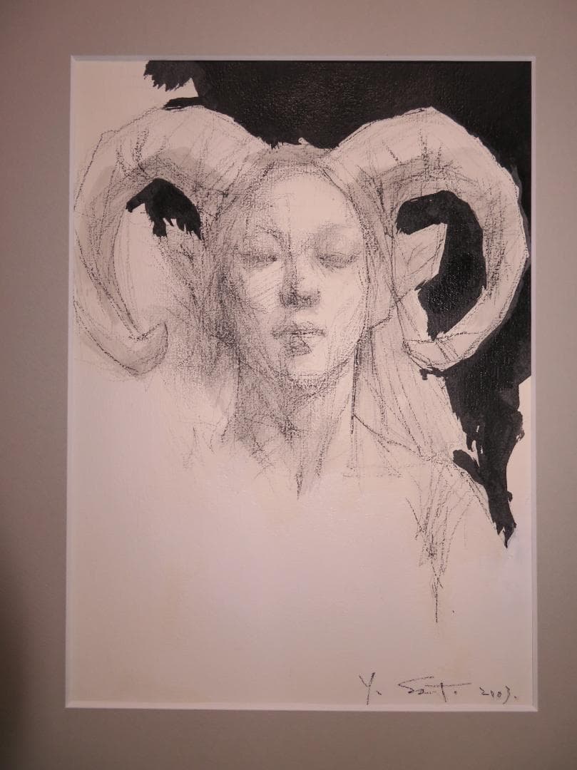 ◆佐藤義明　「牧神の肖像」（仮題）　紙本水彩　ふるさと切手　真作保証 ◆