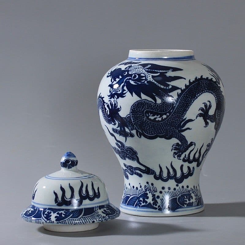 清乾隆青花竜紋将軍缶 景徳鎮 陶磁器 装飾品 現代工芸品 美術品 置物