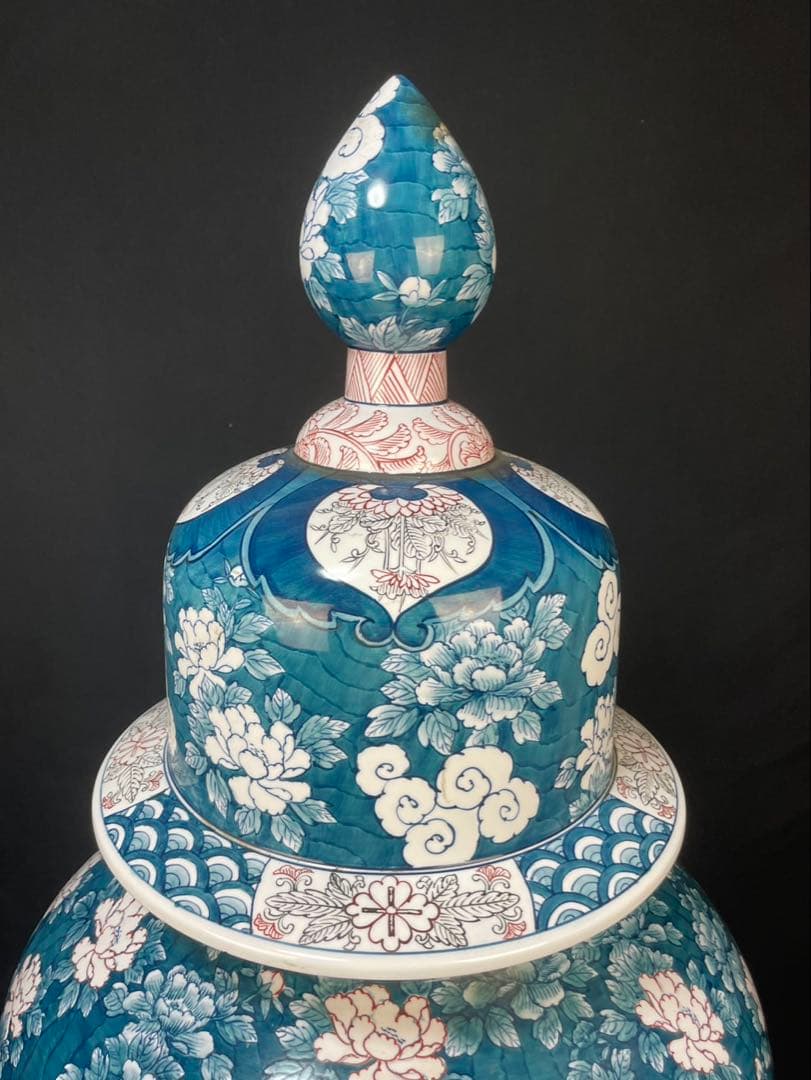 有田焼 特大 染付 牡丹孔雀図 花鳥絵 飾壷 光右衛門作 沈香