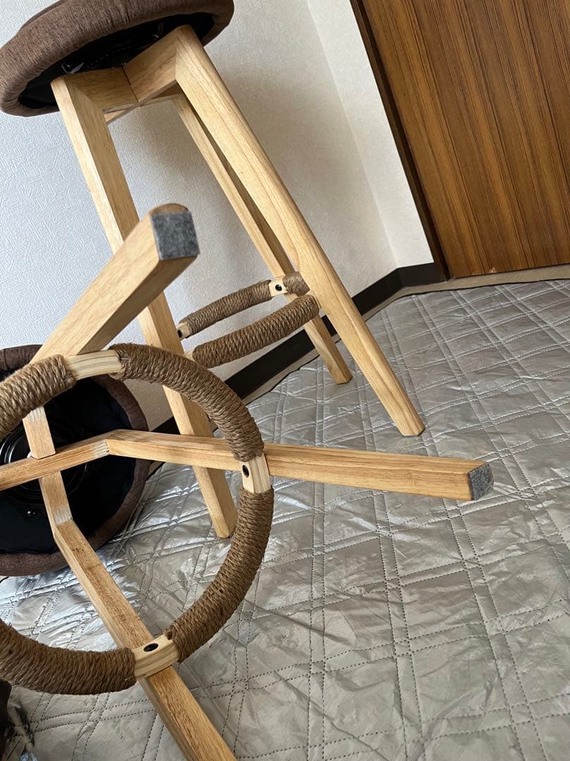 iodoos カウンターチェア 木製360度回転 生地 2脚セット ブラウン