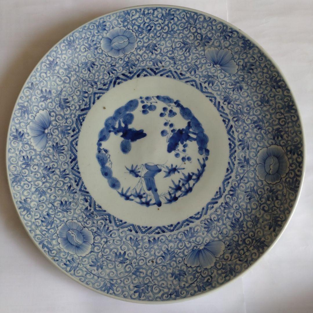古伊万里　大皿　染付　花唐草　江戸時代　骨董品　アンティーク