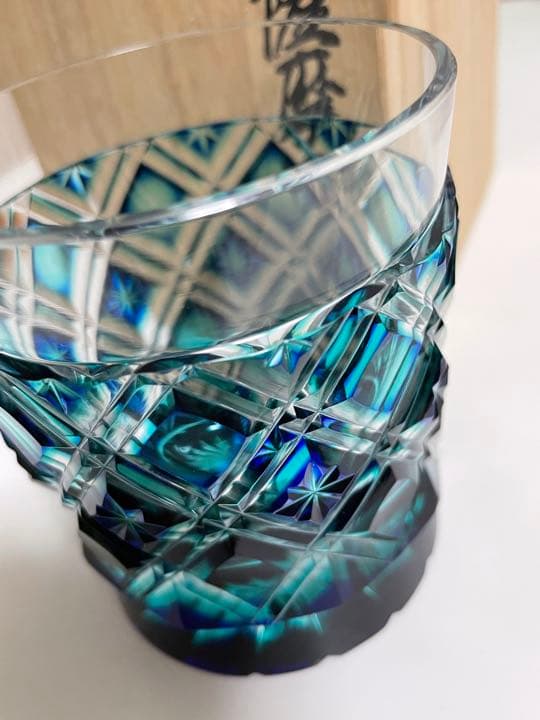 薩摩切子 切子グラス 青 箱あり 伝統工芸品