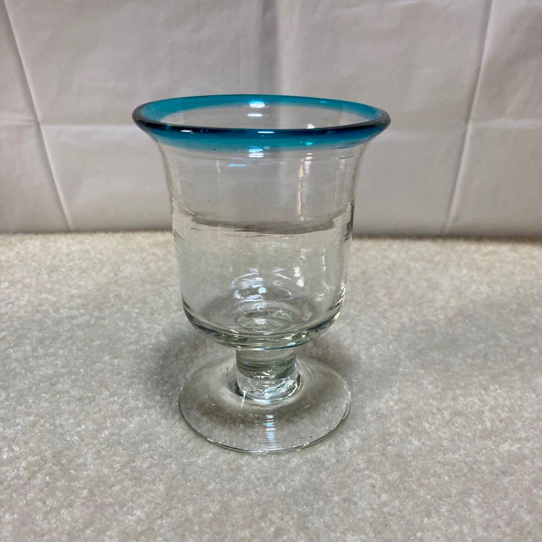 明治大正 大正ガラス 青縁 ベル型 氷コップ 2個 パフェグラス デザート
