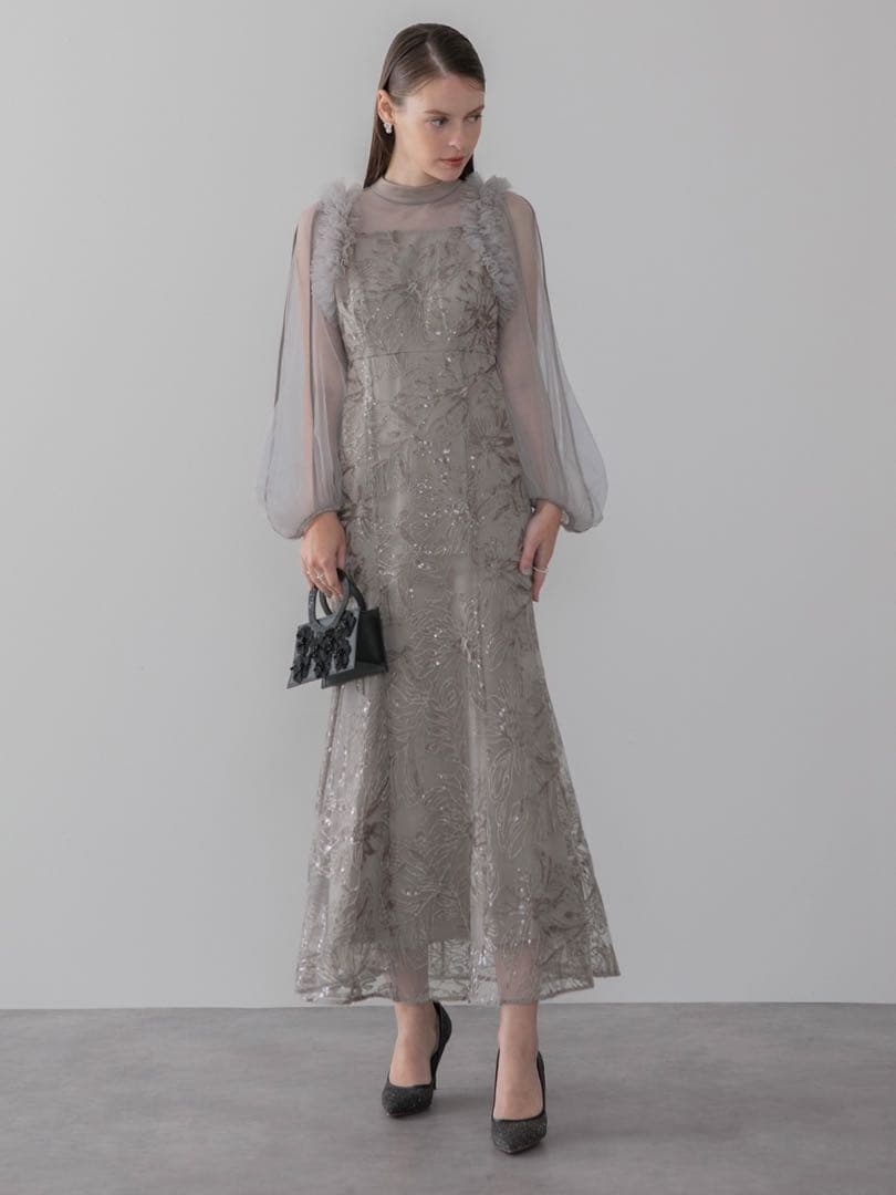 パールカラーボウタイフラワーレースフィッシュテールワンピースドレス結婚式二次会