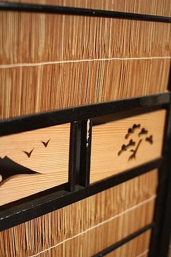 古い竹簾屏風 衝立 目隠し 四つ折り 透かし彫り 古民家 古道具