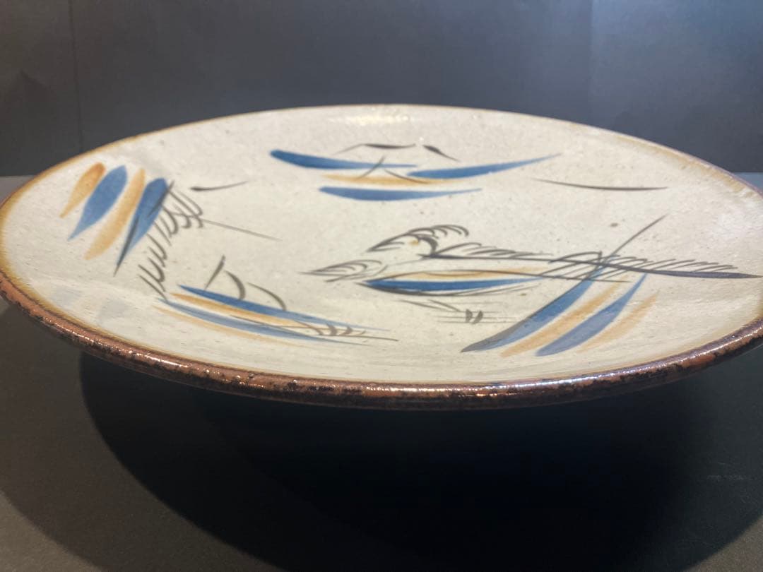 益子焼「皆川マス 民藝 飾皿」大型•丸皿 サイズ 幅31.5cmφ