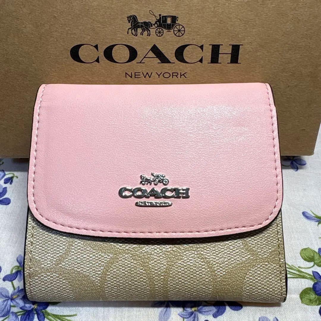 COACH コーチ 財布 レザー スモールウォレット 三つ折り財布 ピンク