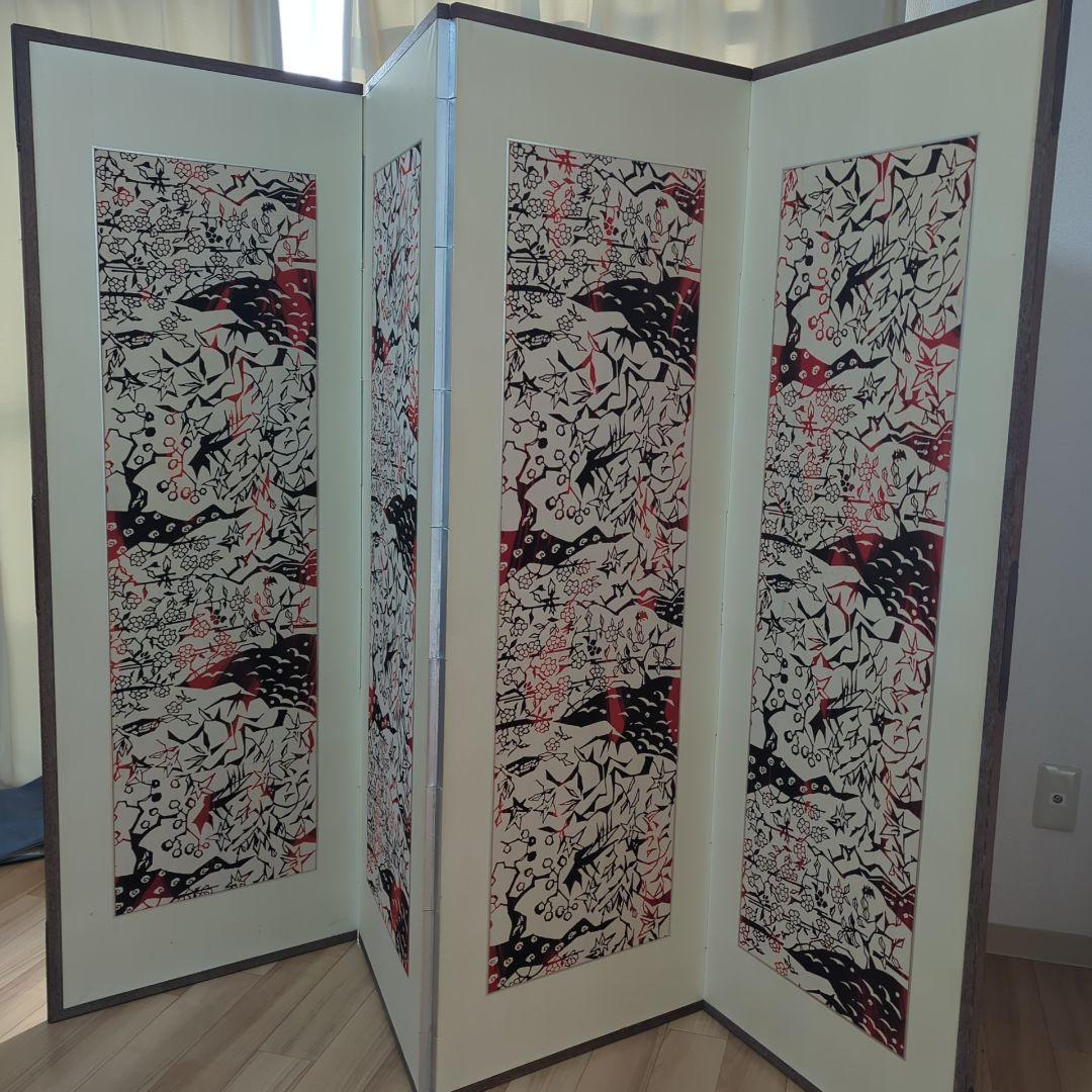 和風屏風 赤黒模様 三つ折り式 印傳屋（INDEN-YA） バレンタイン 春財布 二つ折り 財布 印伝 本革 和