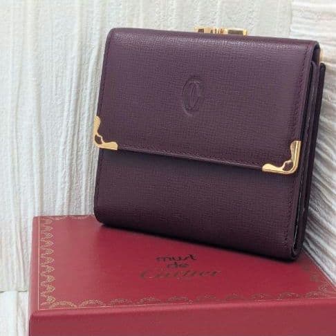 希少】美品 Cartier マストライン 三つ折り財布 がま口 ボルドー 付属