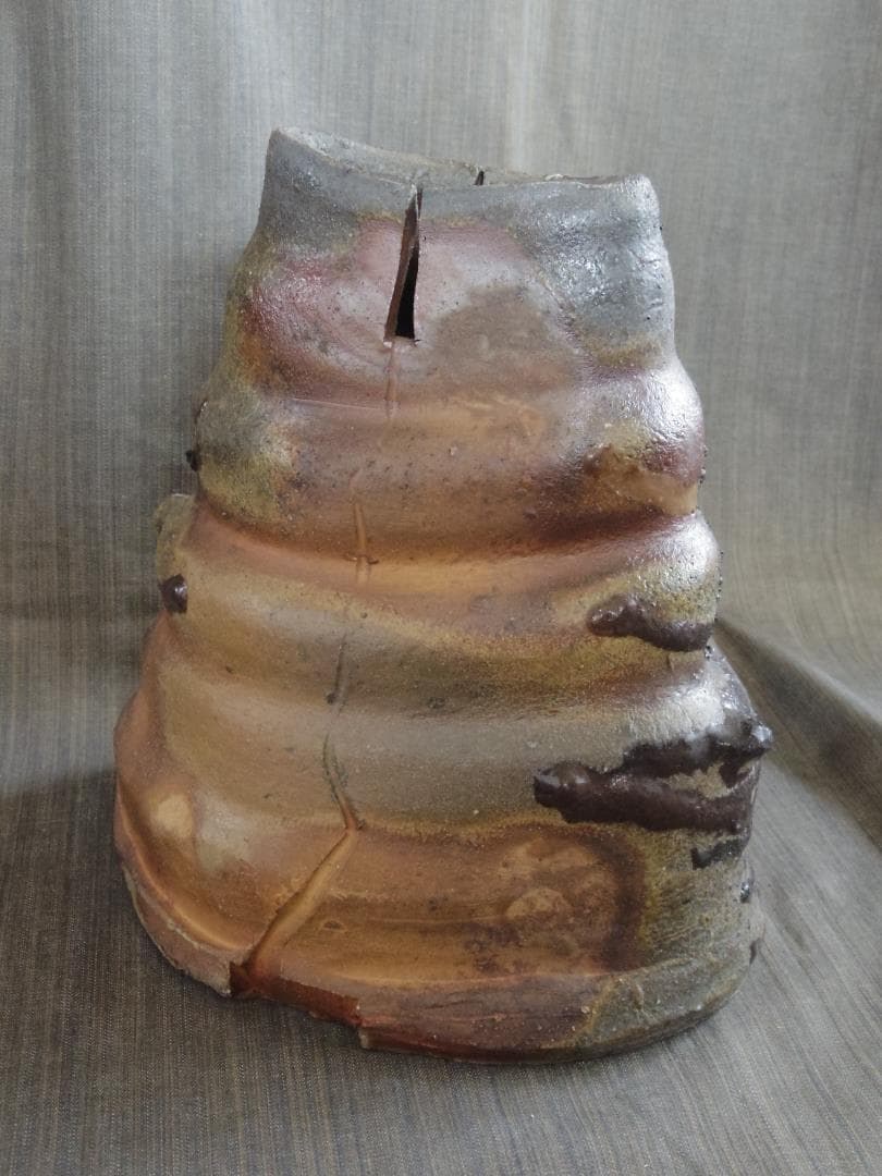 入手困難☆ジェフ・シャピロ【師：伊勢崎淳】焼き締め扁壺☆共箱