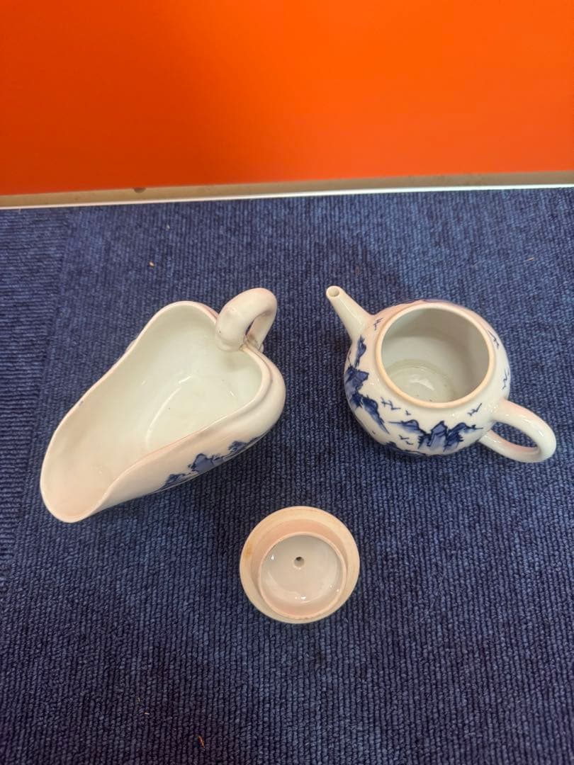 1683 平安白鳳 染付山水 急須1客 湯冷し1客