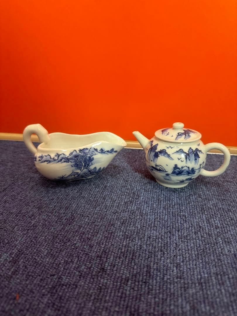 1683 平安白鳳　染付山水　急須1客　湯冷し1客 1683 平安白鳳 染付山水 急須1客 湯冷し1客