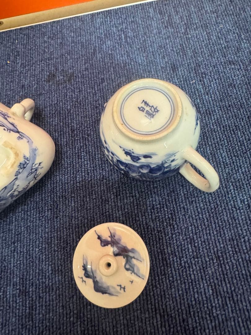 1683 平安白鳳 染付山水 急須1客 湯冷し1客