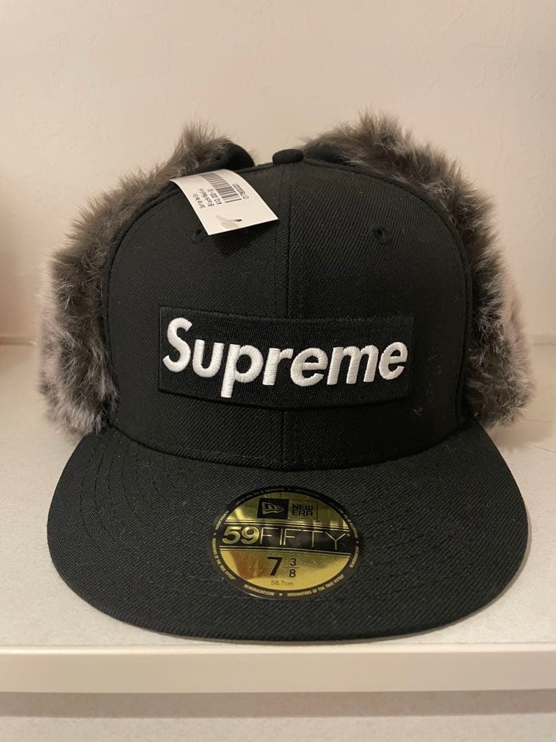 Supreme 59FIFTY 黒 ファー付きキャップ 7 3/8