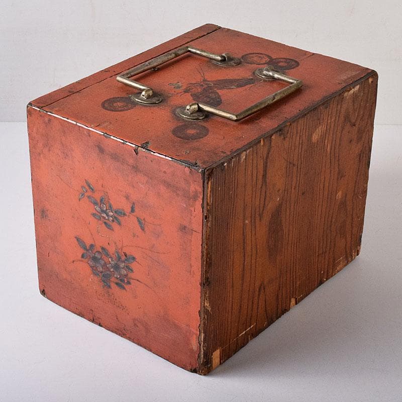 中国　竹嵌　骨牌　背竹牌　麻雀牌　花鳥文蒔絵朱塗箱付　D　8707