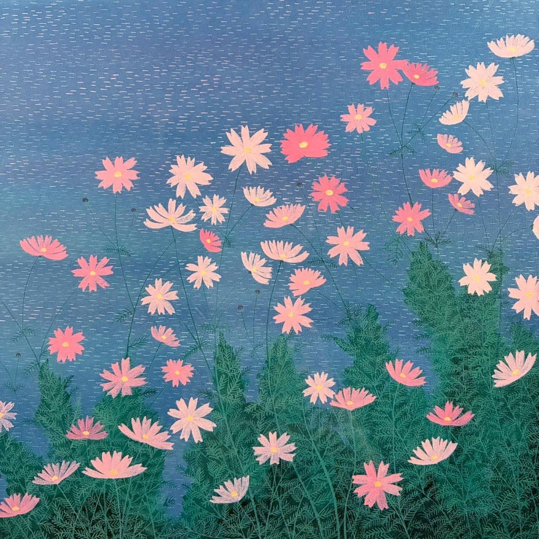 原田泰治「ふるさと紀行 コスモス」オフセットリトグラフ 限定非売品