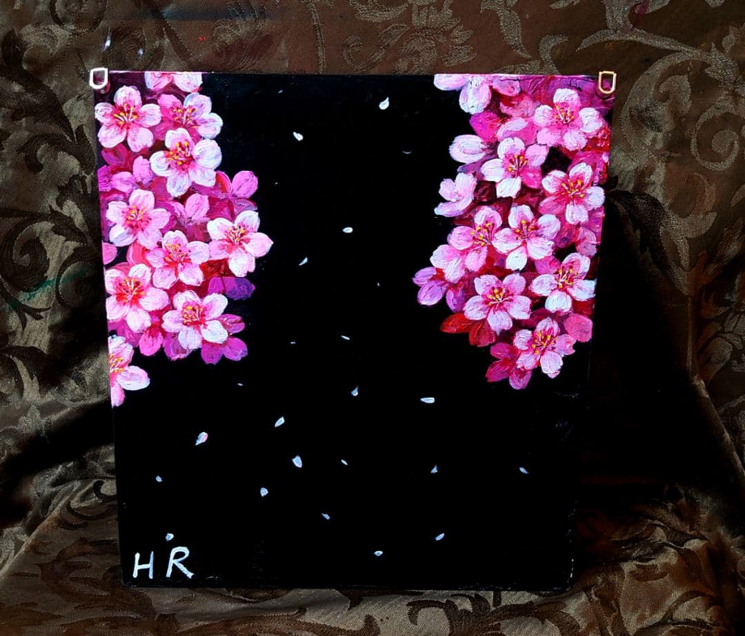 油絵 絵画 手作りボックス桜 桜 油絵 桜 オリジナルアート 油絵 絵画