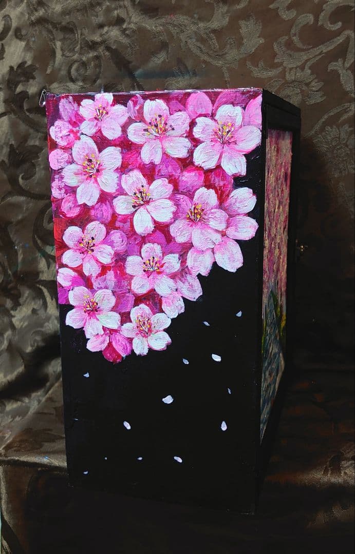 油絵 絵画 手作りボックス桜 桜 油絵 桜 オリジナルアート 油絵 絵画