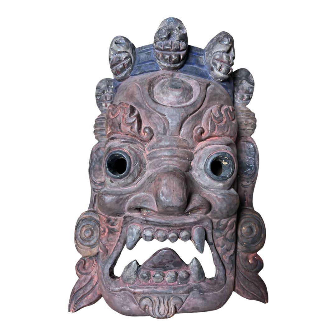 木製鬼面 アンティーク インドネシア お面 仏教 オブジェ 宗教 美術
