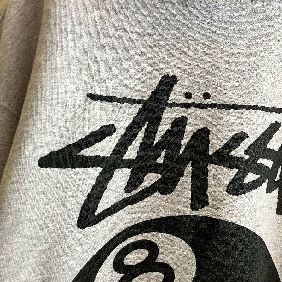 古着 ステューシー 両面ロゴ 8ボール パーカー グレー XL 裏地フリース