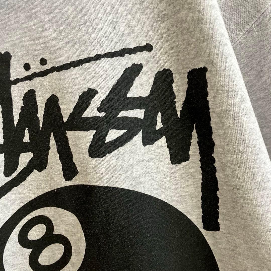 古着 ステューシー 両面ロゴ 8ボール パーカー グレー XL 裏地フリース