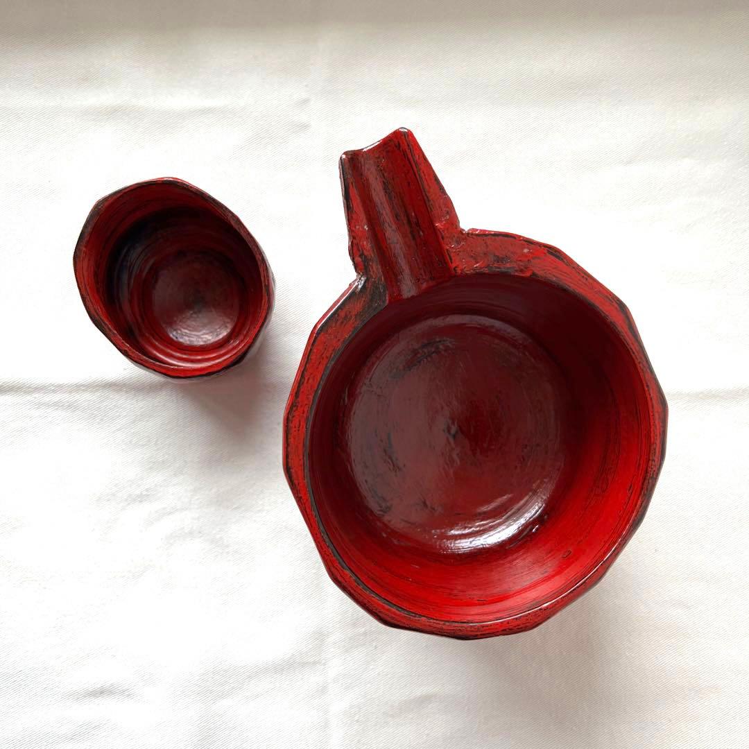 大藏達雄　根来塗り　片口　ぐい呑み　漆器　酒器　徳利　お猪口