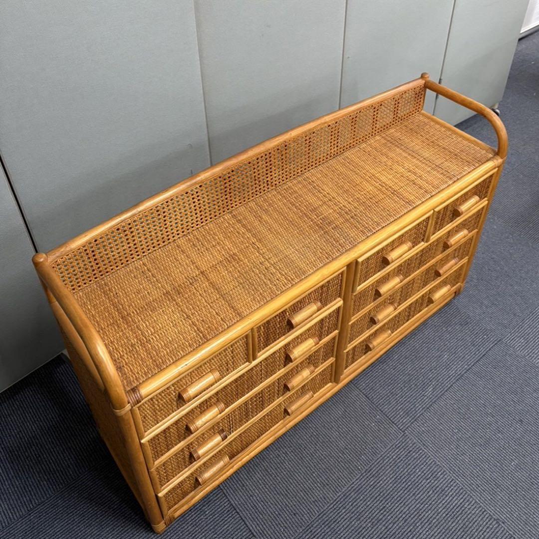 美品 籐 ラタン ワイドタイプ チェスト 収納 タンス 引き取り限定静岡