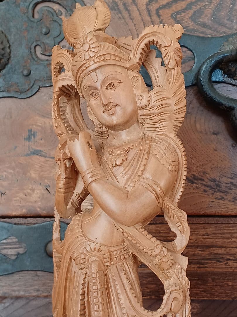 仏像】弁財天 木彫 白檀 インド 仏教美術 骨董 アンティーク - メルカリ