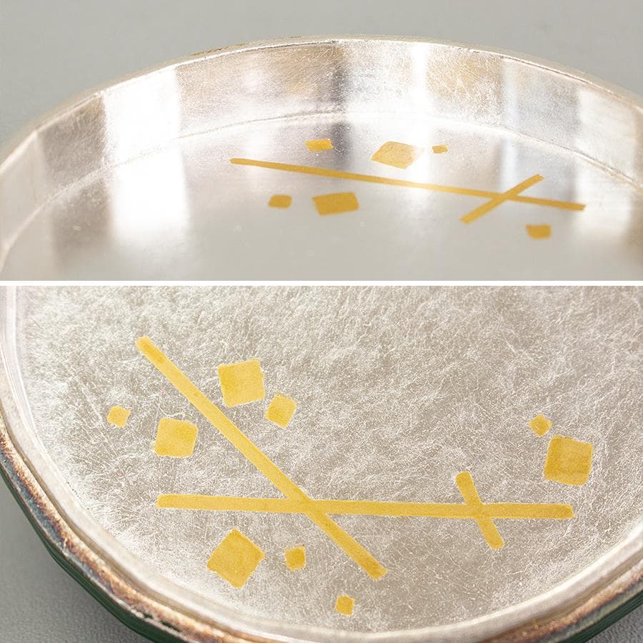 岡本漆専堂 漆園 而妙斎 書付 花押 青漆 折溜 香合 共箱 茶道具