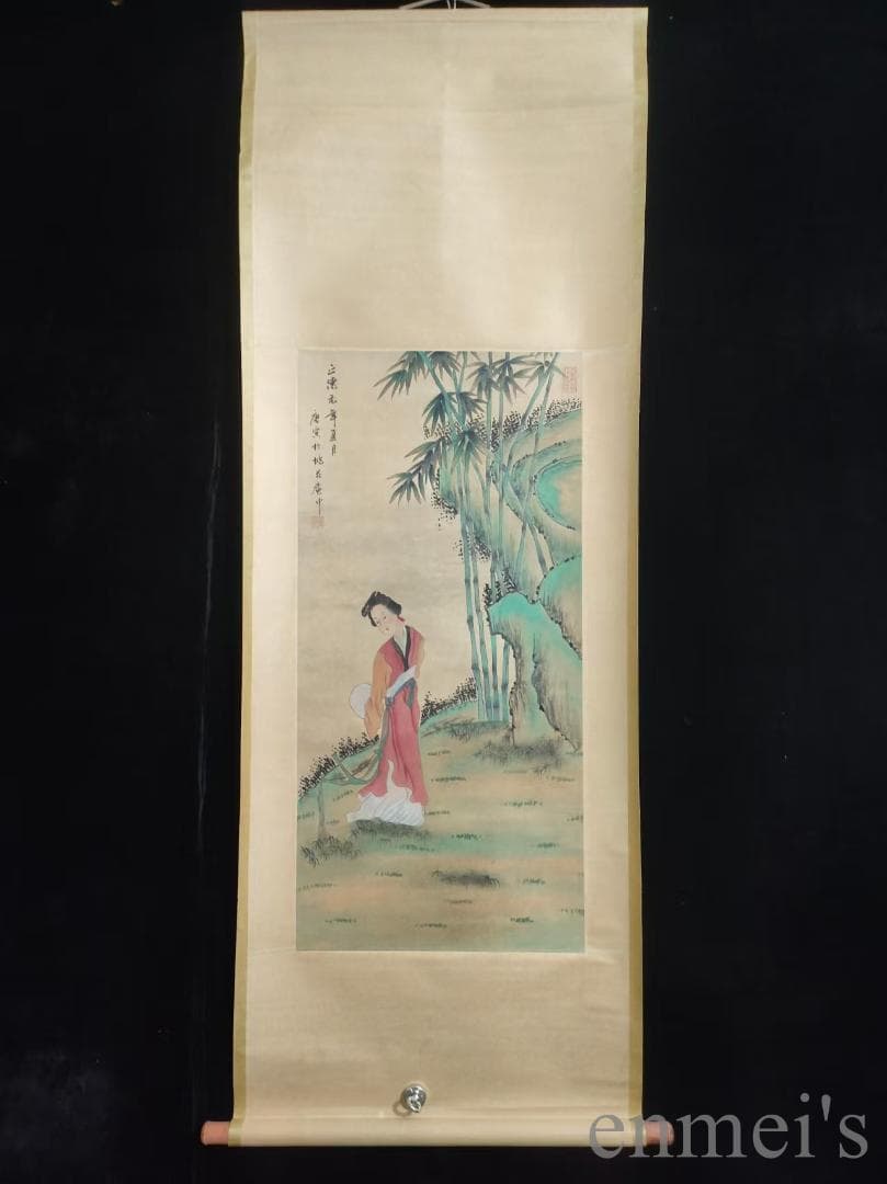 中国古美術.唐寅款.侍女図.宣紙画.三尺手描き.肉筆.絵画.書道.巻き物