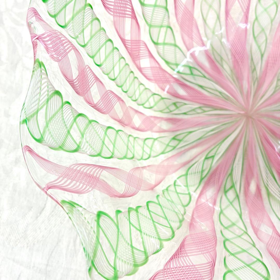 ベネチア ムラーノ バラリン工房 レースガラス ボウル ピンク グリーン