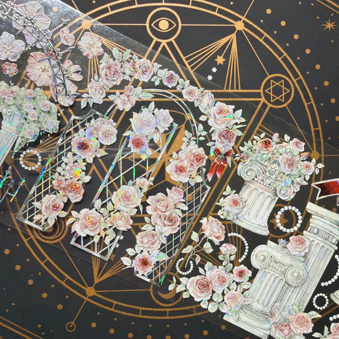 8956】海外 マステ 中古巻 貝殻光マスキングテープ バラ ユリ 装飾系