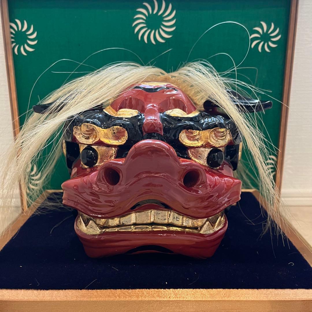 獅子舞 獅子頭 木彫 魔除け 祭 置物 古美術 神楽 木製 木彫 正月