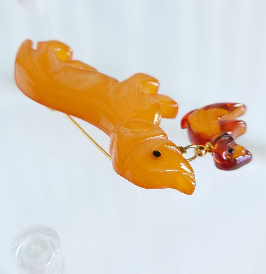 ヴィンテージ ブローチ バルト海琥珀 アンバー2種 ダックスフンド 親子