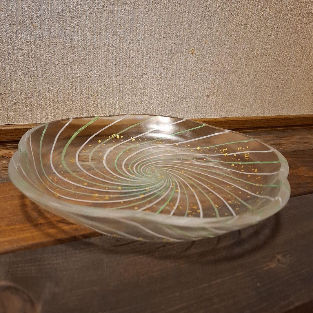 水崎硝子 金箔入りフローラルスパイラルプレート #MZY25