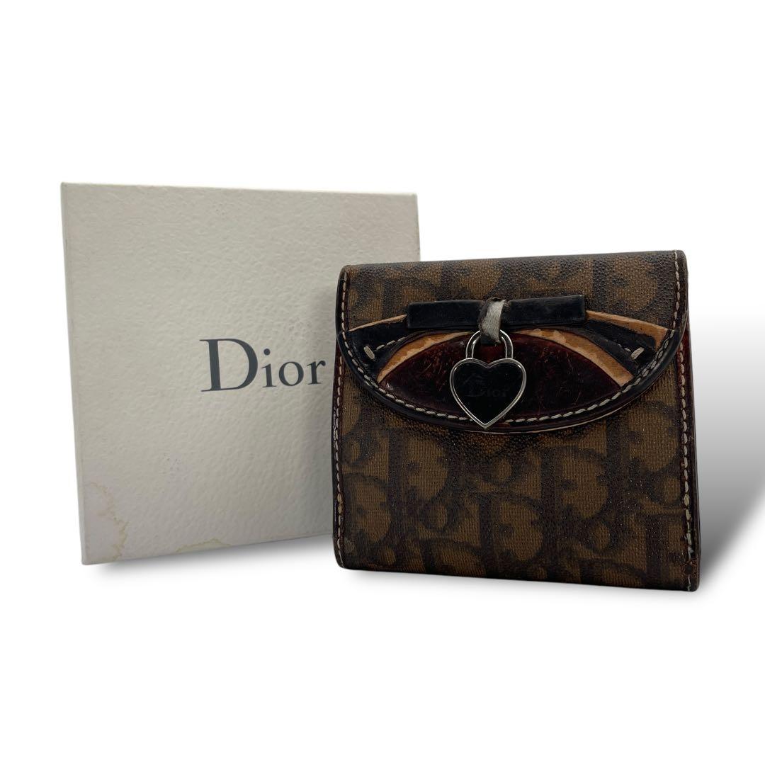 Dior ディオール ハートチャーム トロッター 二つ折り財布 ブラウン