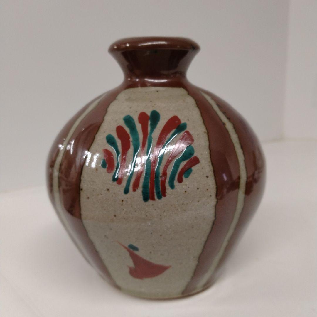 益子焼 濱田友緒「柿釉赤絵花瓶」