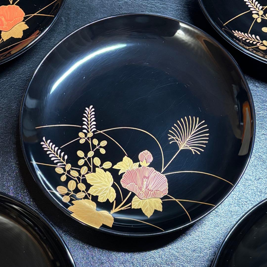 ☆輪島塗！蒔絵付 輪島屋 銘々皿 五客！『輪島屋造』！共箱！☆