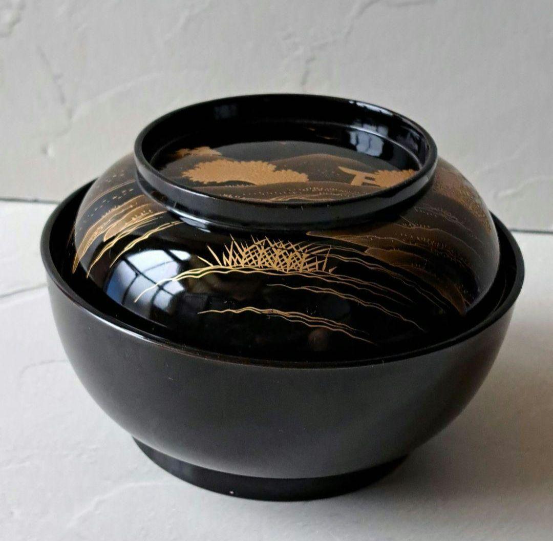 蓋付き 菓子椀 5客 煮物椀　骨董品　木製漆器